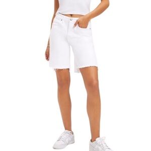 Good American Icon Shorts White Denim Plus Size 18 High Rise Raw Hem Bermuda